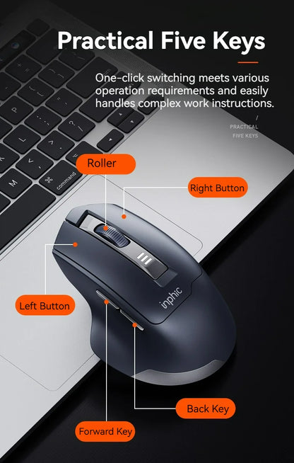 Ratón inalámbrico Inphic M9 con receptor USB 2.4G, recargable Type-C, botón silencioso, visualización de energía, ergonómico para oficina, universal