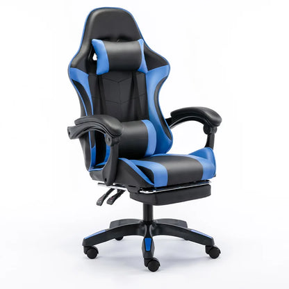 Ergonomic Gaming Chair with Lumbar Support Pillow, Adjustable Footrest, Reclining Computer Gaming Chair, PU Leather Office Gaming Chair with Adjustable Height
