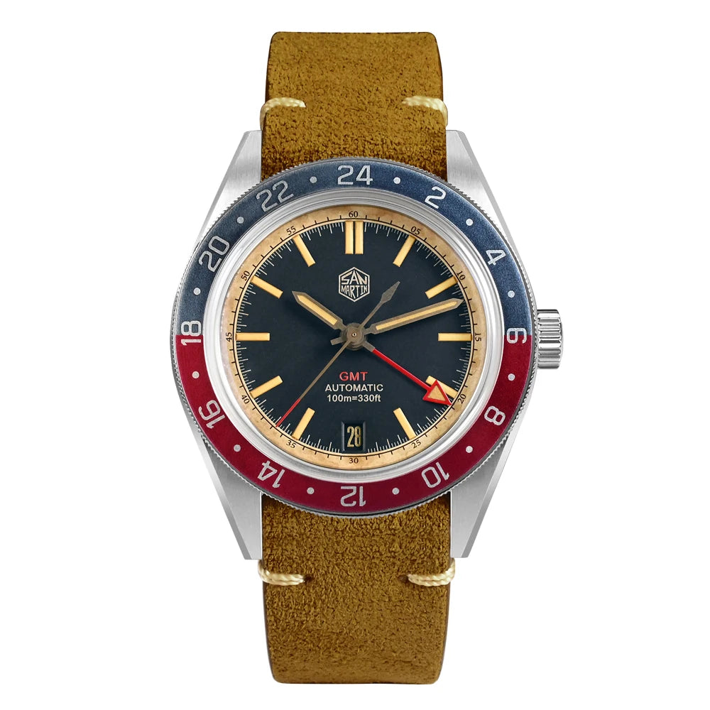 San Martin 39.5mm Limited Edition Full Lume Dial Automatic Men's Watch NH34 GMT 6H Date 10Bar Luxury Watch SN0116W