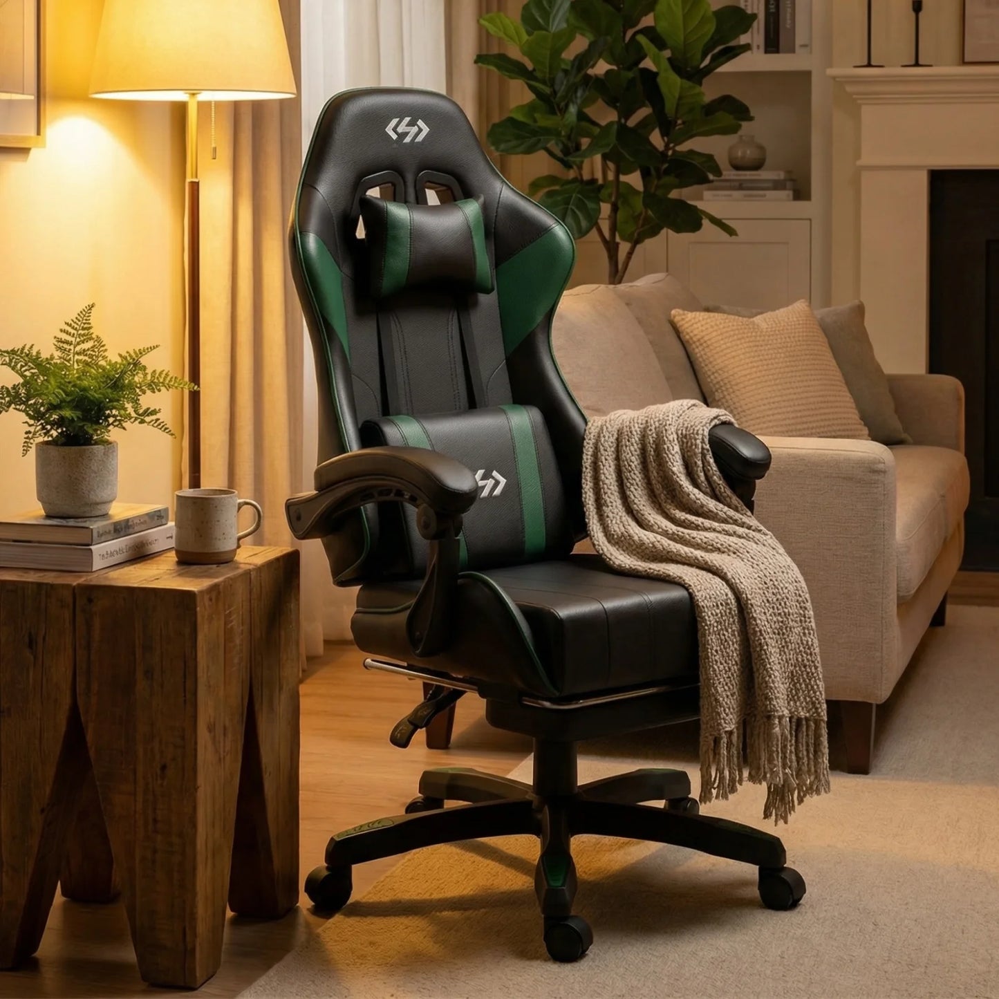 Silla gaming ergonómica, silla de oficina para ordenador con reposapiés y reposacabezas, silla de oficina para adultos con altura y respaldo ajustables