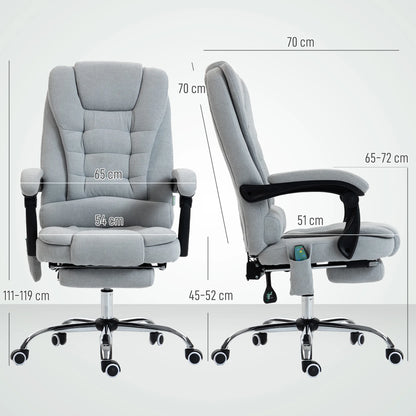 Massage- und beheizter Bürostuhl, Bürostuhl, höhenverstellbar, verstellbare Rückenlehne, 65x70x111-119cm, grau