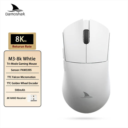 Mouse de gaming Darmoshark M3 V2 Double 8K, wireless, tri-mode, 26K DPI, senzor PAW3395, mouse macro pentru gaming, pentru mâini mari, computer, laptop și PC