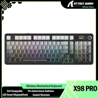 ATTACK SHARK X98 RGB Wireless Mechanical Keyboard,LED Smart Display&Knob, Hot Swappable,Pre-lubed Linear Switches