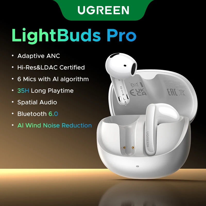 UGREEN ANC Semi-Open TWS Bluetooth 5.3 Earbuds – Adaptive Noise Cancelling LDAC Hi-Res Audio Wireless Earphones with Charging Case