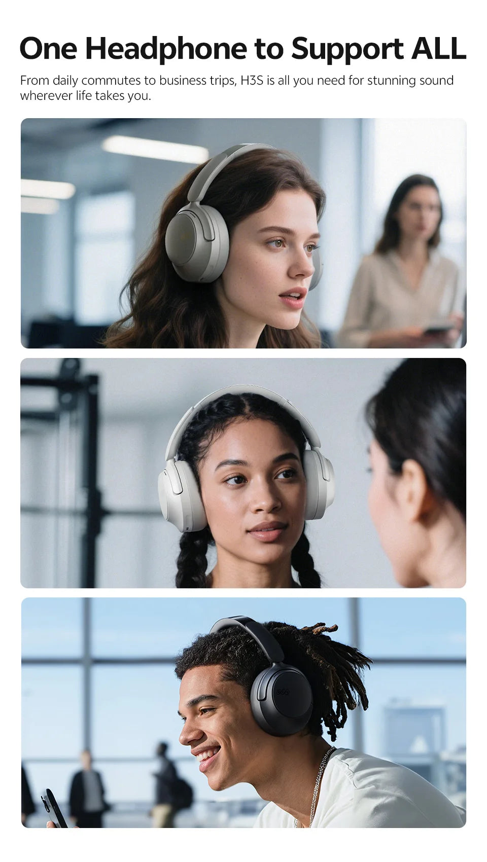 Auriculares circumaurales QCY H3S ANC Bluetooth 6.0 – Audio espacial Hi-Res LDAC, cancelación de ruido adaptativa de -56dB, auriculares inalámbricos