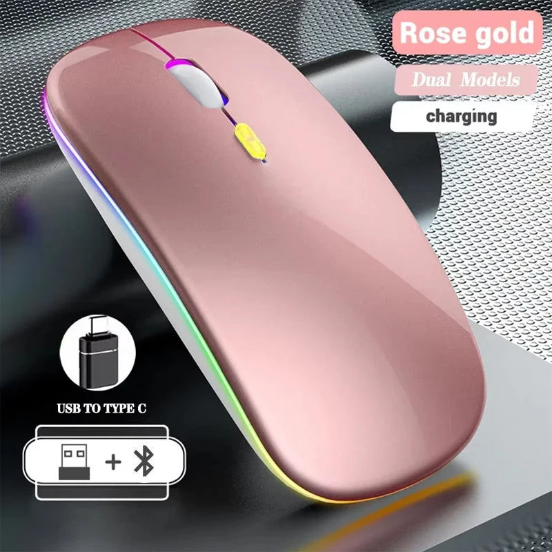 Ratón inalámbrico recargable de doble modo, compatible con Bluetooth y USB 2.4G, para ordenador, portátil, iPad, tablet y notebook, ratón gaming