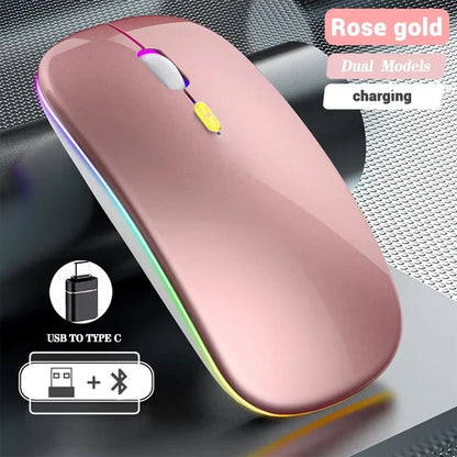 Ratón inalámbrico recargable de doble modo, compatible con Bluetooth y USB 2.4G, para ordenador, portátil, iPad, tablet y notebook, ratón gaming