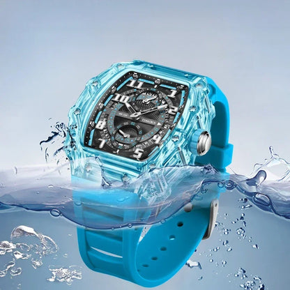 Unique Blue Fashion Brand Men's Watches Silicone Strap Waterproof Out Door Sport Military Watches for Men Multi Function Luxury