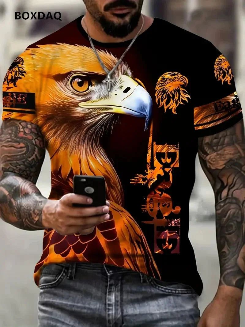 Moška majica Fashion Eagle, ohlapen kroj, okrogel ovratnik, ležeren zgornji del s kratkimi rokavi, 3D živalski potisk, ulična T-shirt majica, velika velikost 6XL, zračna majica
