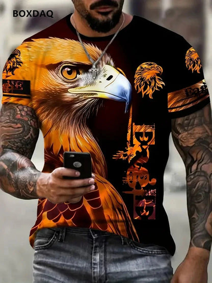 Moška majica Fashion Eagle, ohlapen kroj, okrogel ovratnik, ležeren zgornji del s kratkimi rokavi, 3D živalski potisk, ulična T-shirt majica, velika velikost 6XL, zračna majica