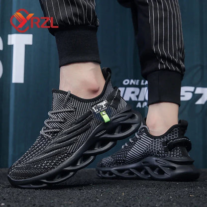 YRZL Men Sports Running Black Jogging Shoes Casual Sneakers Outdoor Breathable Mesh Women Light Shock-Absorption Black Tennis