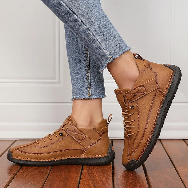 Handmade Leather Women’s Loafers Casual Comfortable Soft-Soled High-Quality Motorcycle Boots Fashionable British Tennis Nude Boots