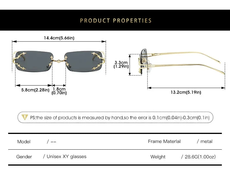 Y2K Rimless Square Star Sunglasses for Women Fashion Vintage Silver Hip Hop Driving UV400 Eyewear Alloy Frame Outdoor Men Punk