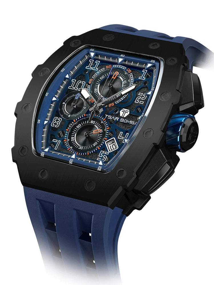 TSAR BOMBA Neue TB8204 Uhr für Herren, Japanisches Quarz-Chronographenwerk, 50M wasserdichte Armbanduhr, modische Sportuhr, luxuriöses Geschenk für Herren