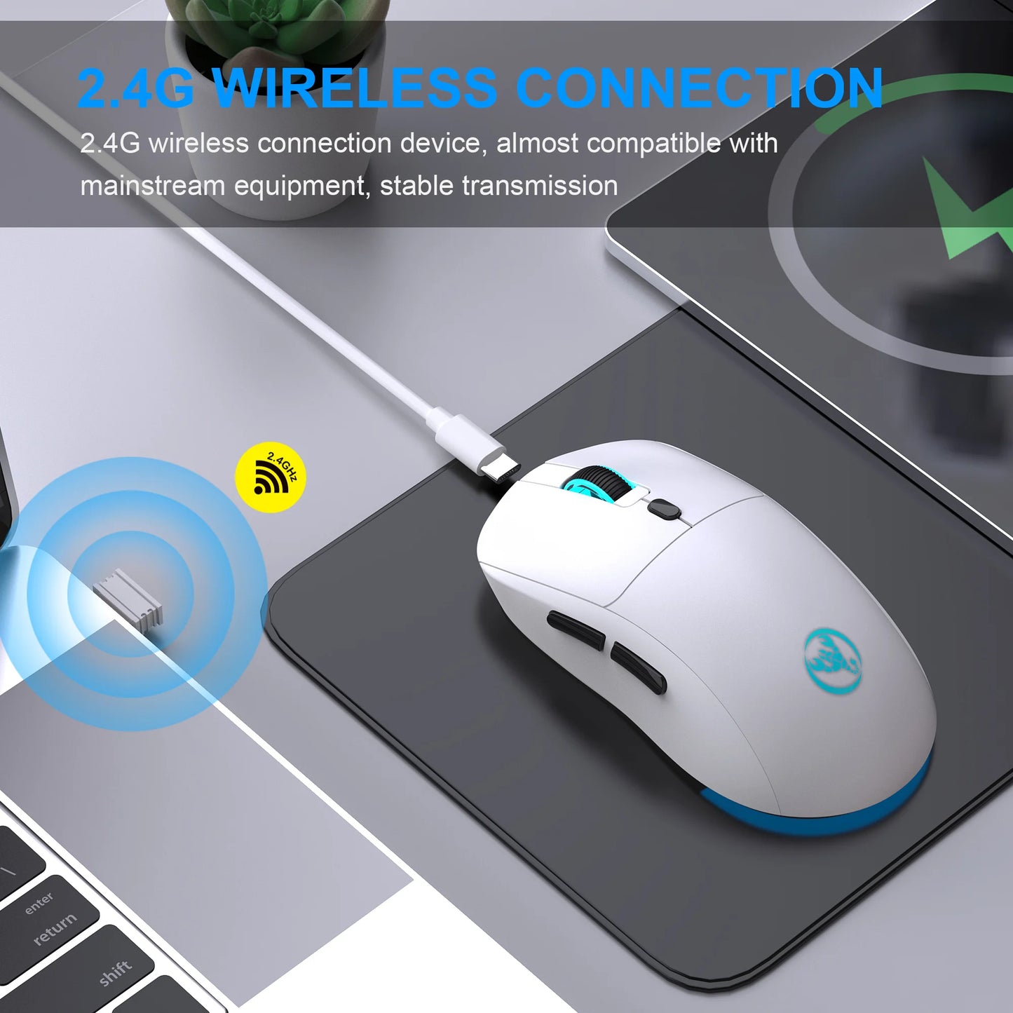 Rechargeable 2.4G USB Wireless Mouse Adjustable 3600dpi 7 Colors RGB Comfortable Mice for Home Office Laptop Computer Gamer