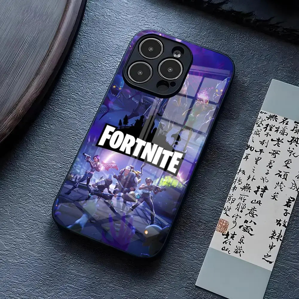 Θήκη τηλεφώνου B-Battle-R-Royales-F-FortniteS για iPhone 17 Pro Max 15 Pro 14 12 11 13 Mini X XR XS 16 Plus SE, γυάλινο κάλυμμα