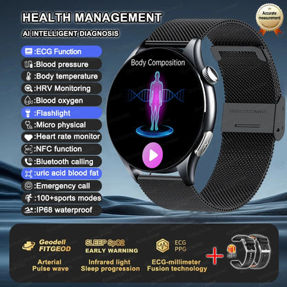 2025 Health Smartwatch for Xiaomi & Huawei ECG + PPG, Blood Pressure, SpO2, Body Analysis, Bluetooth Calling & NFC