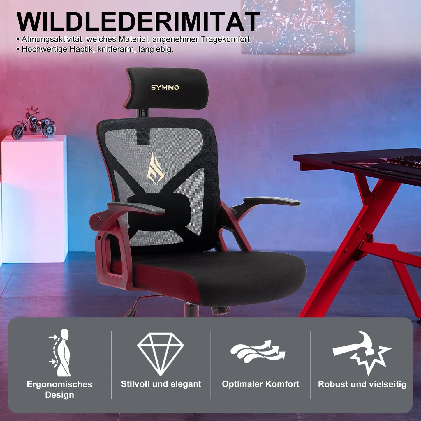 Symino Ergonomic Office Chair with Adjustable Headrest, Armrests & Lumbar Support, Rotating Rocker Executive Desk Chair for Home and Work