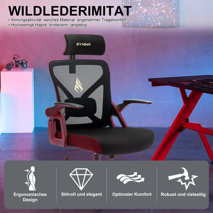 Symino Ergonomic Office Chair with Adjustable Headrest, Armrests & Lumbar Support, Rotating Rocker Executive Desk Chair for Home and Work