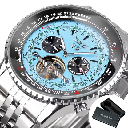 Jaragar Military Sports Automatic Watch for Men Multifunction Dial Tourbillon Skeleton Mechanical Watches Luxury Steel Band Glow