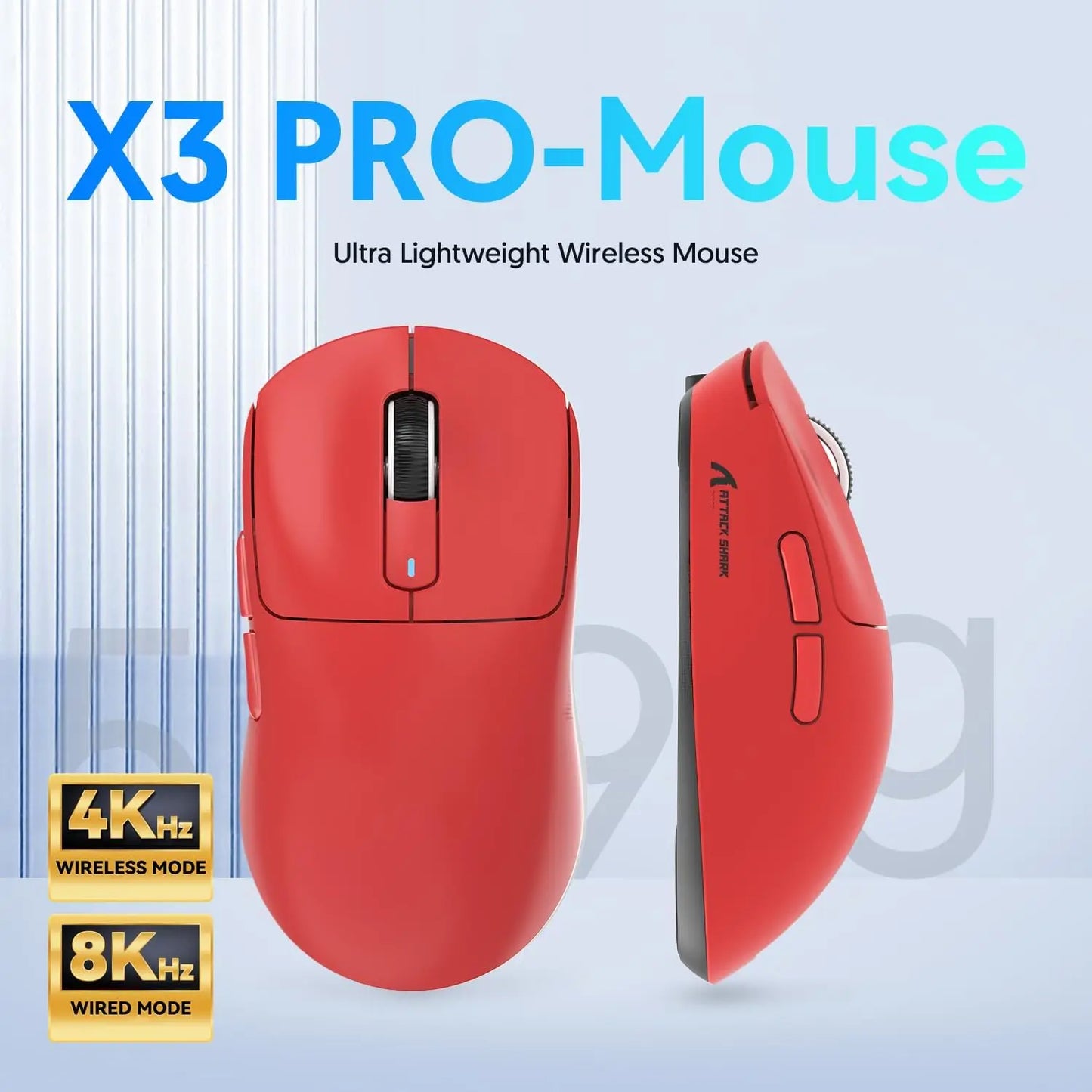 Attack Shark X3/X3PRO 4K/8K Tri-mode Gaming Mouse, PixArt PAW3395 Sensor, 26K DPI, 49g Ultralight, BT/2.4G Wireless/Wired, for PC
