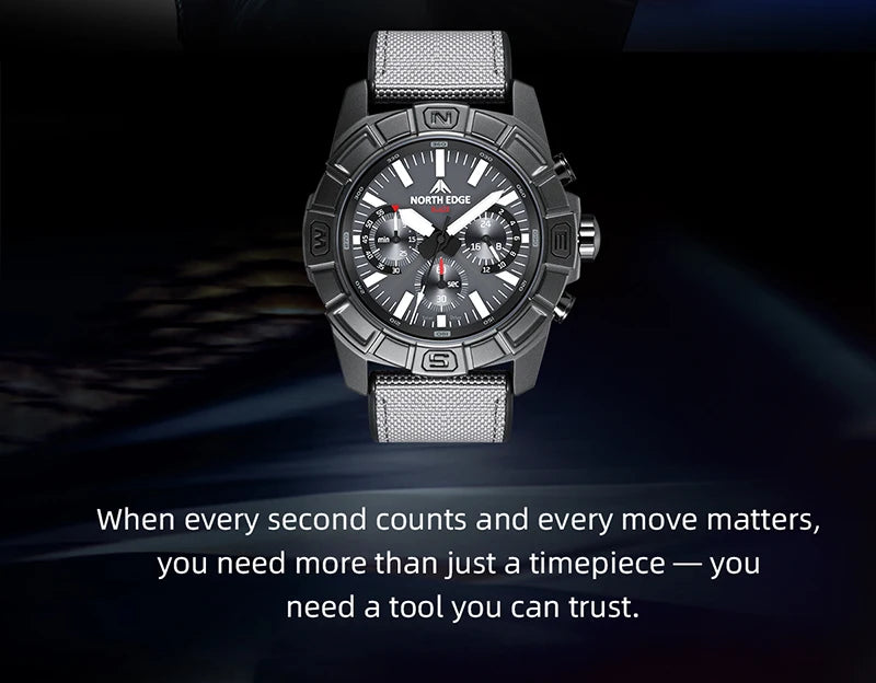 NORTH EDGE 2025 BLAZE Men's Watches Solar Power 316 stainless steel Case Quartz Watch For Men Pilot Waterproof 50M Stopwatch