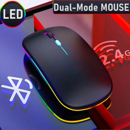 Ratón inalámbrico recargable de doble modo, compatible con Bluetooth y USB 2.4G, para ordenador, portátil, iPad, tablet y notebook, ratón gaming