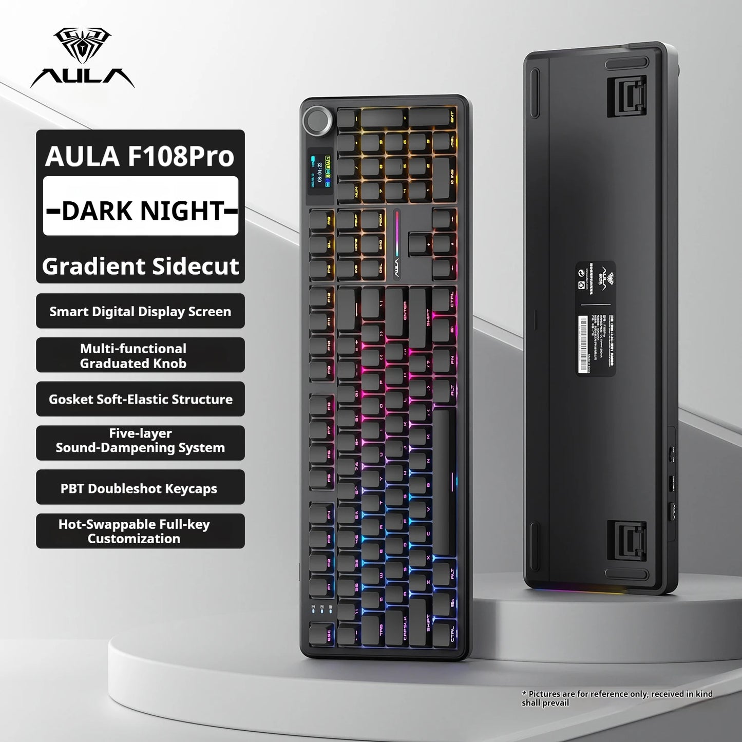 AULA F108 Pro mechanical keyboard 100& layout Bluetooth 2.4G wired gaming keyboard With hot-swappable gasket structure RGB light