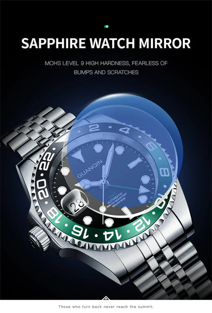 GUANQIN GMT Herrenuhren 2025 Neue Automatikuhr für Herren NH34 Mechanische Armbanduhr Saphirglas Edelstahlgehäuse Linkshänder