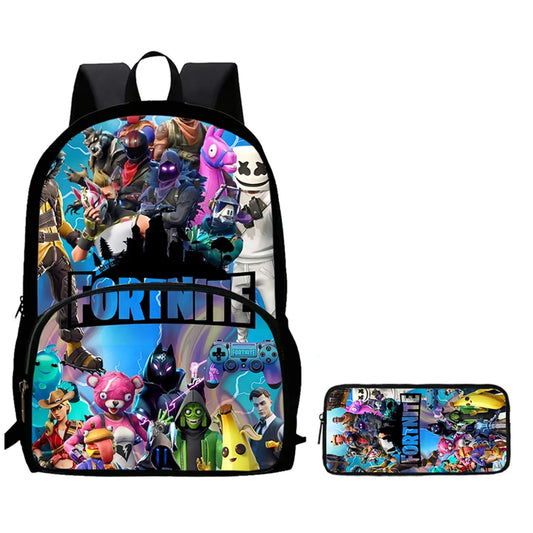 Conjunto de 2 Peças de Mochila Escolar Infantil FORTNITE Cartoon, Mochila Leve e Resistente e Estojo com Bolso Frontal, Meninos e Meninas 5-10