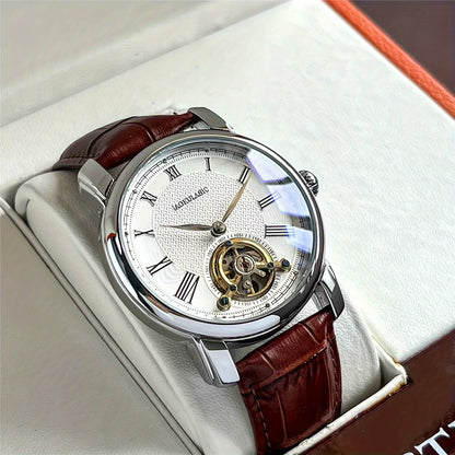 Muški automatski mehanički sat – elegantan skeletni dizajn, moderan 'business casual' stil, kućište od legure i kožni remen, bez baterije
