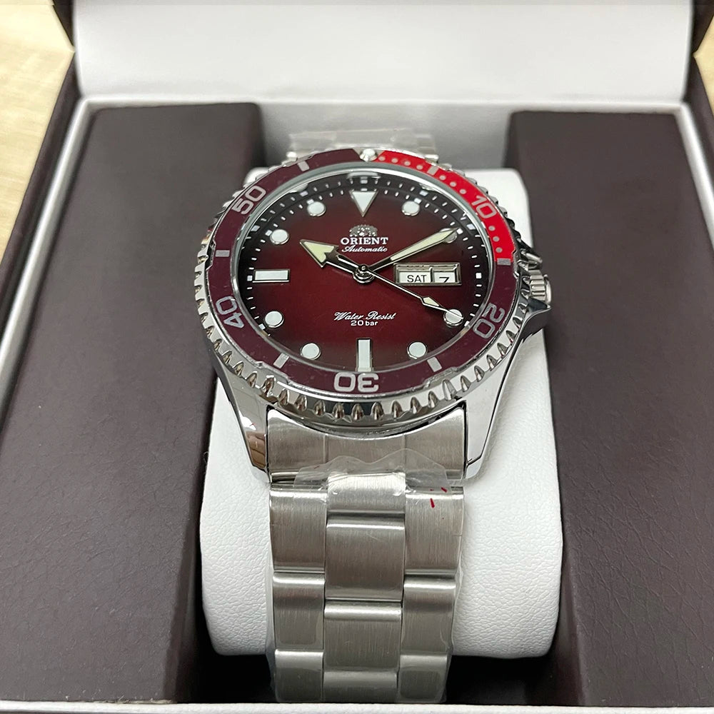 Orient Men's 200M Waterproof Automatic Dive Watch Dial Stainless Steel Bracelet Day Date Self-Winding Luminous Wristwatch