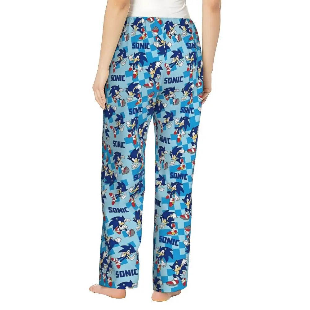 Custom Women Soniced Pajama Pants Printed Hedgehog Game Sleep Sleepwear Bottoms with Pockets