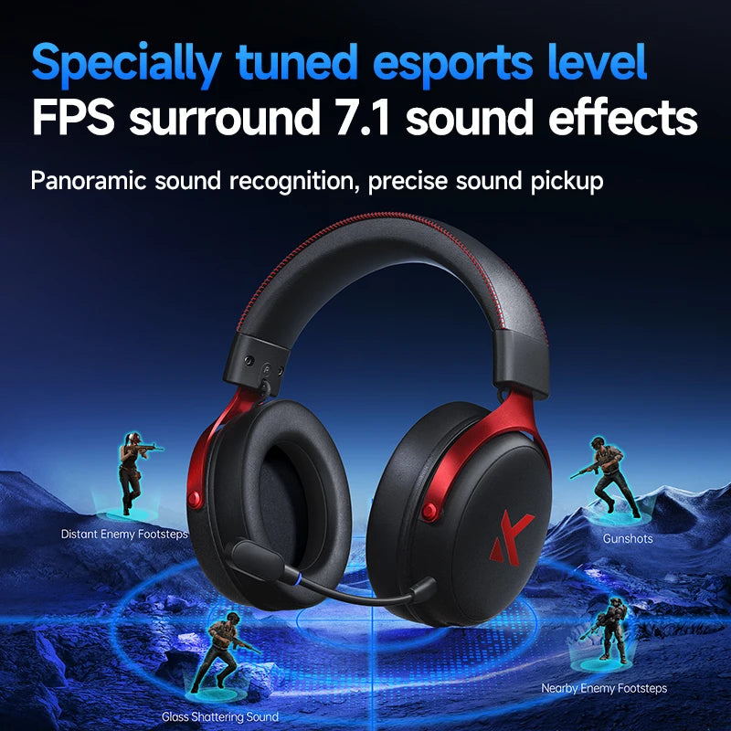 MCHOSE V9 Pro Gaming Headset Wireless Bluetooth Over-Ear Quad Mode Headphones with Microphone for PC Gaming Deep Bass ANC