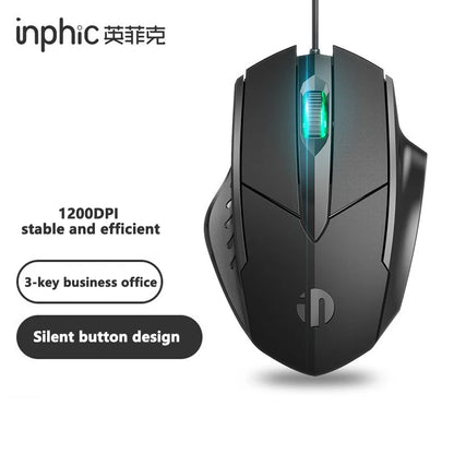 Drátová myš Inphic W1 – e-sportovní herní myš, tichá kancelářská myš, volitelně se třemi nebo šesti tlačítky