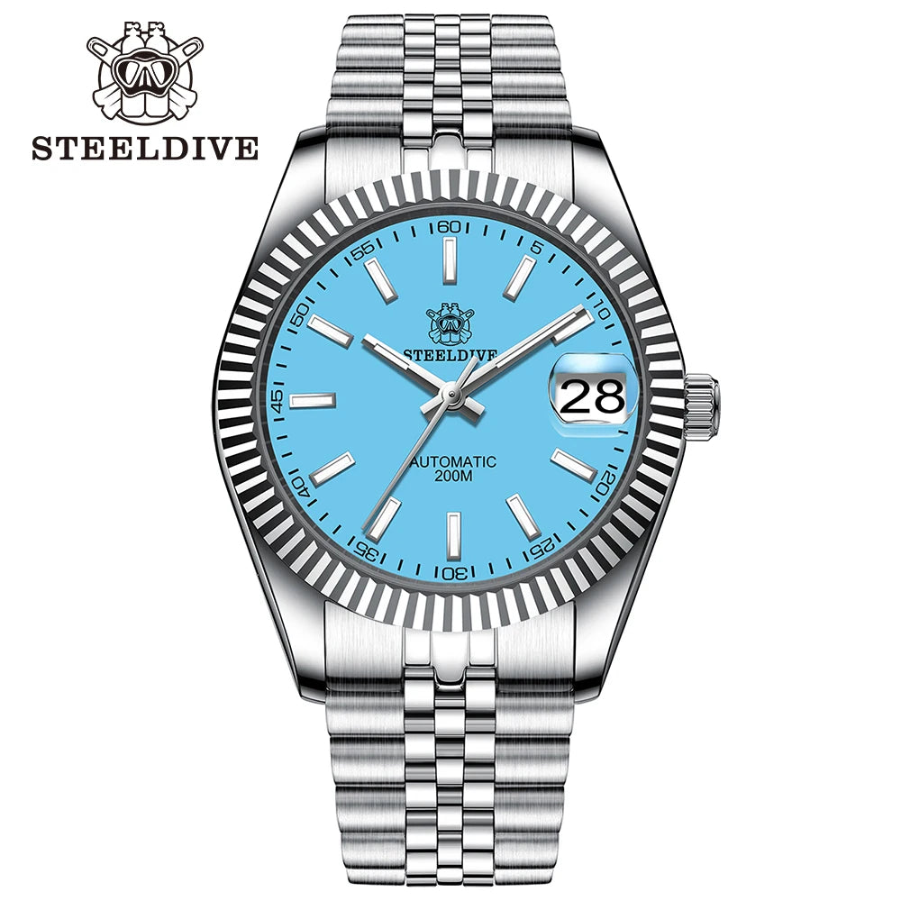 STEELDIVE Turquoise SD1933 Water Ghost Watch 200m Waterproof Sapphire Date NH35 Automatic Mechanical Watch with Bracelet