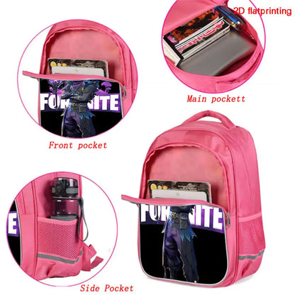 FORTNITE 16-inch Durable Lightweight Backpack, Dual Zipper Pockets, Cartoon Style for Boys & Girls Ages 6-10, Free 3D Printed Keychain