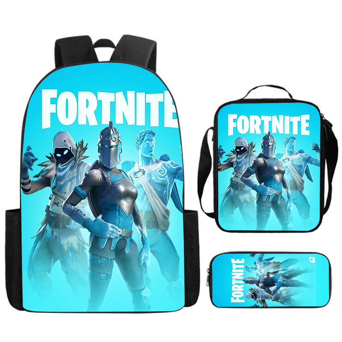 Cute Cartoon 3pcs Set School Backpack with Lunch Bag and Pencil Case, Large Anime Fortnite Kids School Bags for Boys and Girls