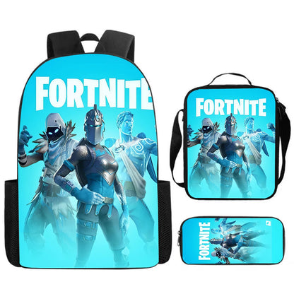 Cute Cartoon 3pcs Set School Backpack with Lunch Bag and Pencil Case, Large Anime Fortnite Kids School Bags for Boys and Girls