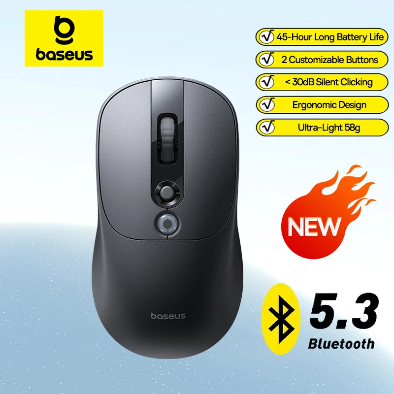 【NOVO】Baseus EM2 ergonomski bežični miš Bluetooth 5.3 2.4G, Type-C punjenje, ultra lagan, tih, s prilagodljivim tipkama