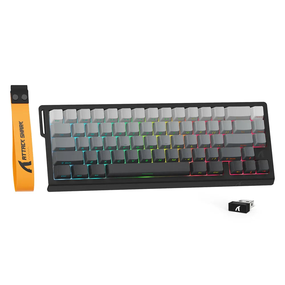 Teclado Gaming ATTACK SHARK X68PRO HE sem fios com Rapid Trigger, atuação ajustável, Hot-Swap, retroiluminação RGB, BT/2.4GHz/com fios