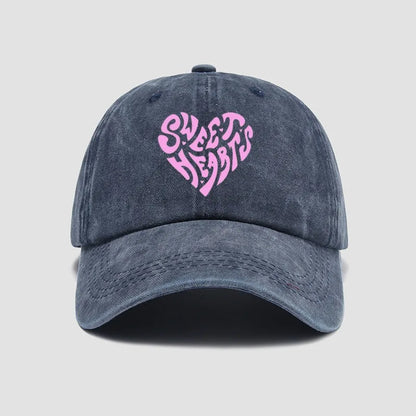 Pink heart-shaped letter printed baseball cap, versatile for daily use, sweet girl's hat, outdoor sun protection and shading