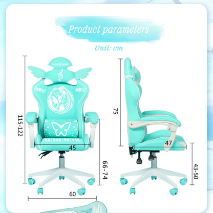Pink Cartoon Electric Sound Gaming Chair, Rotating Office Chair with Adjustable Height, Latex Cushion, 360° Swivel Computer Chair for Home & Study