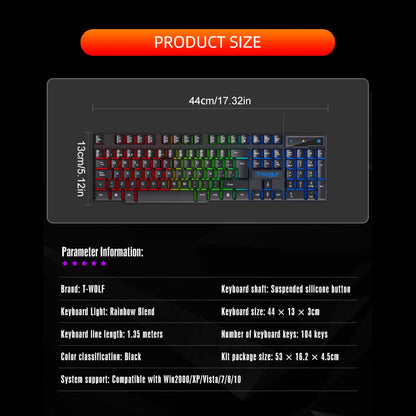 Mechanisches Gaming-Keyboard mit heller RGB-Hintergrundbeleuchtung, kabelgebundene USB-Tastatur für Büro und Zuhause, Medientasten, Russisch, Spanisch, Arabisch, Englisch