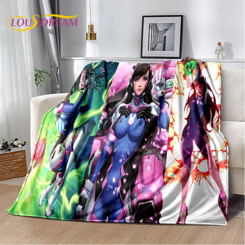 Overwatch Gamer DVA Reaper Manta Macia de Peluche, Manta de Flanela para Sala de Estar, Quarto, Cama, Sofá, Piquenique, Criança, 3D