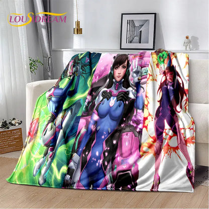 Overwatch Gamer DVA Reaper Manta Macia de Peluche, Manta de Flanela para Sala de Estar, Quarto, Cama, Sofá, Piquenique, Criança, 3D