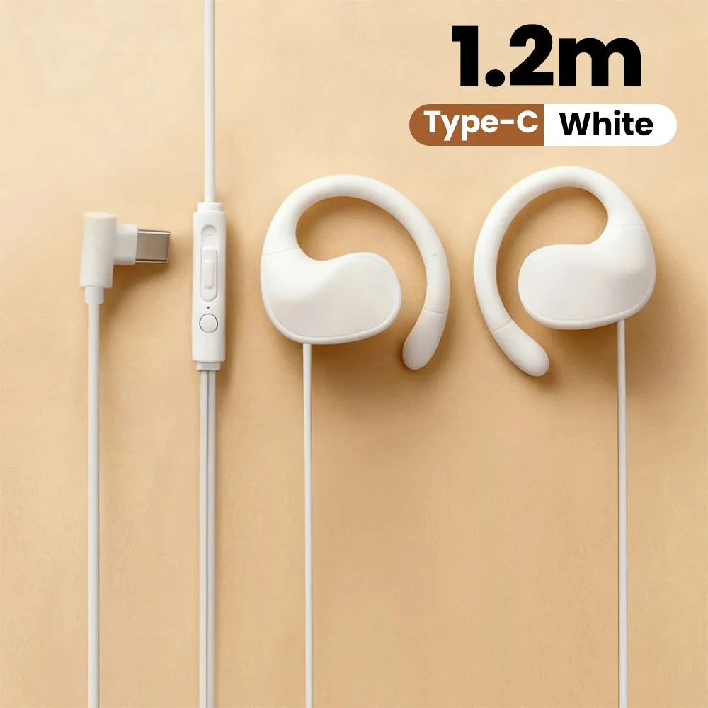 Écouteurs filaires supra-auriculaires 3,5 mm/Type C, écouteurs filaires à clipser, son surround Hi-Fi, basses puissantes, écouteurs sportifs pour jeux avec micro