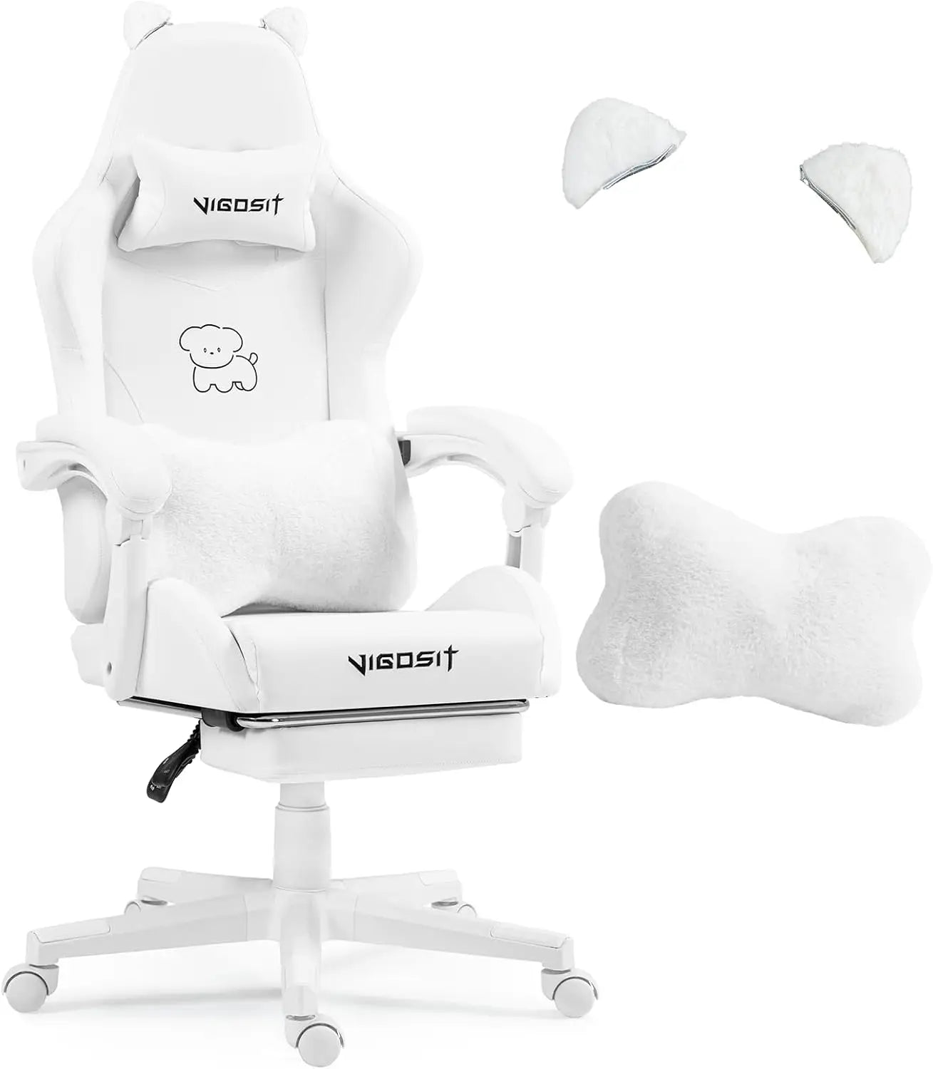 Vigosit Gaming chair Cute Ears and Kawaii Pillow Ergonomic Computer Game chair for girls with Lumbar Support