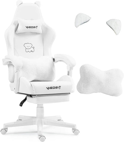 Vigosit Gaming chair Cute Ears and Kawaii Pillow Ergonomic Computer Game chair for girls with Lumbar Support
