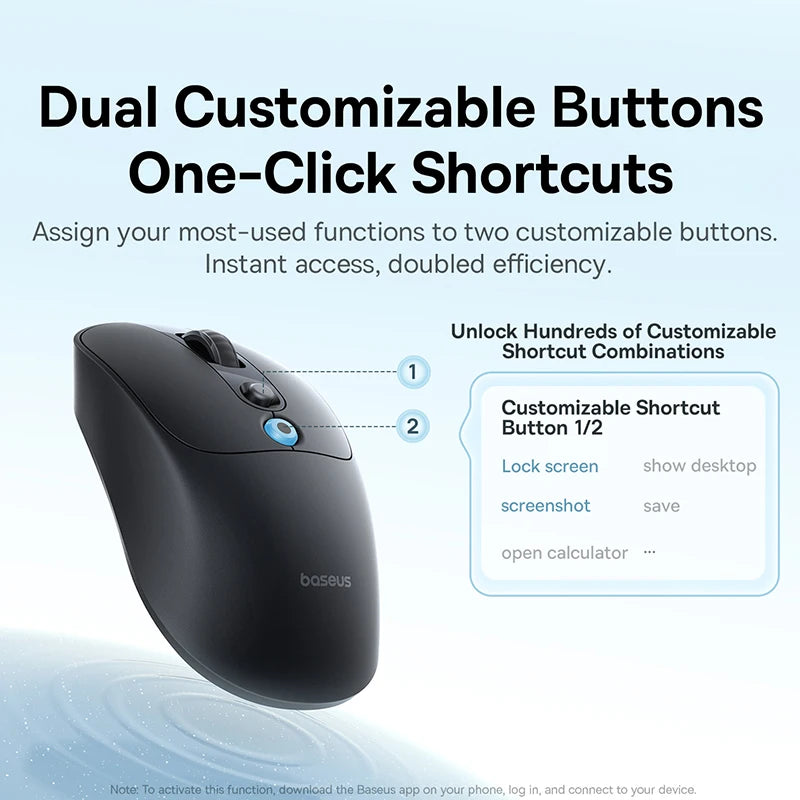 【NOVO】Baseus EM2 ergonomski bežični miš Bluetooth 5.3 2.4G, Type-C punjenje, ultra lagan, tih, s prilagodljivim tipkama